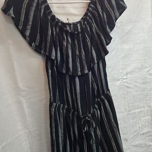 Striped Black Romper with Ruffle Detail